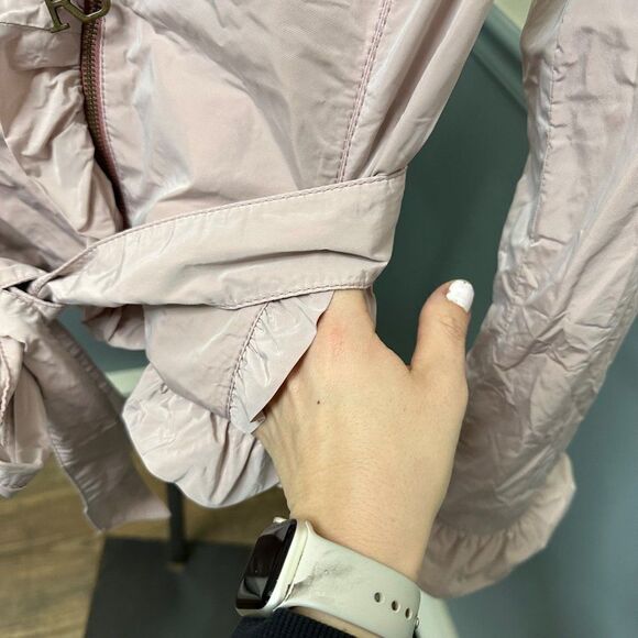 Roberta Scarpa Lightweight Zip Front Ruffle Trim Belted Jacket Size 10 - Picture 4 of 6